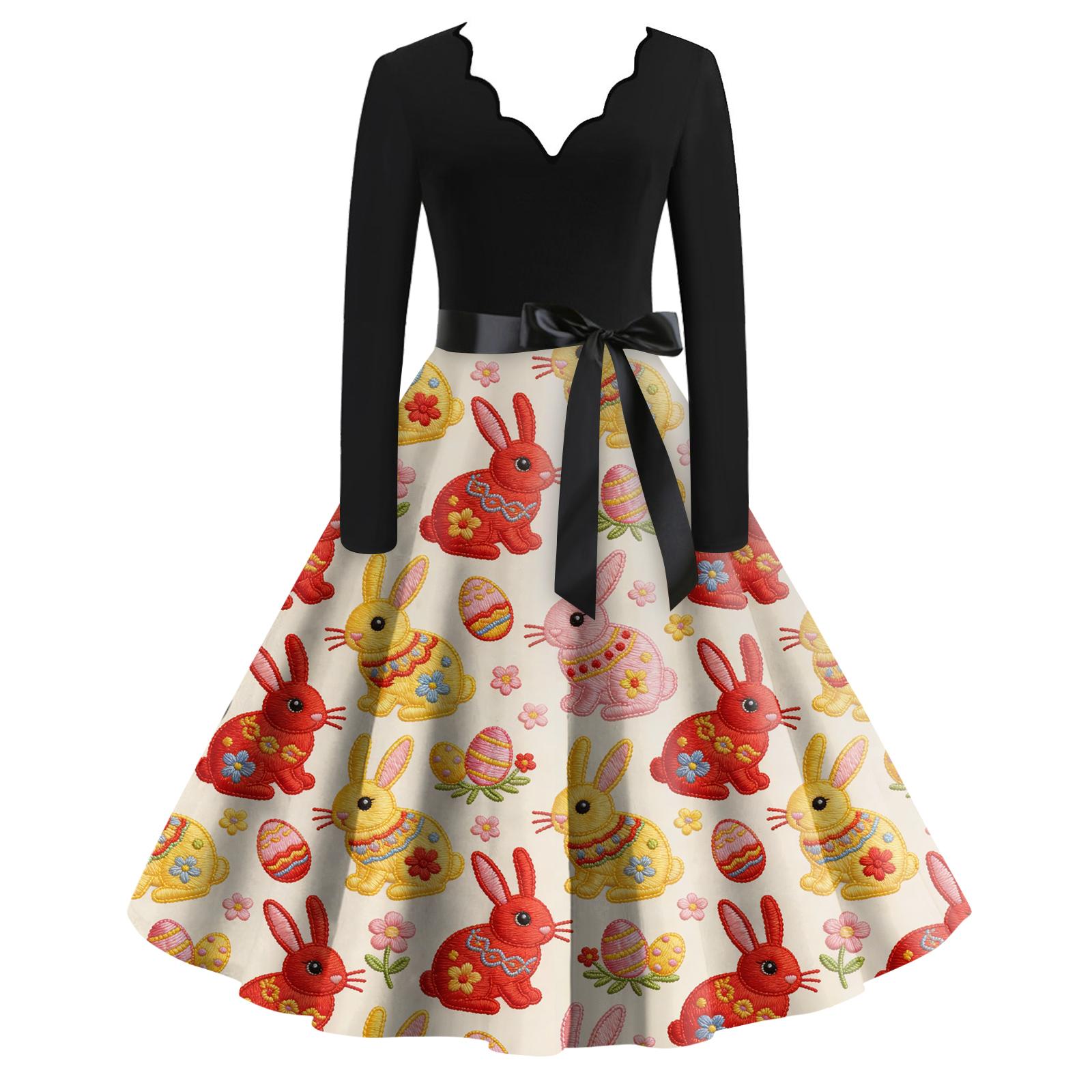 

Женское повседневное модное платье с V-образным вырезом и длинными рукавами в стиле ретро с рождественским принтом L красный