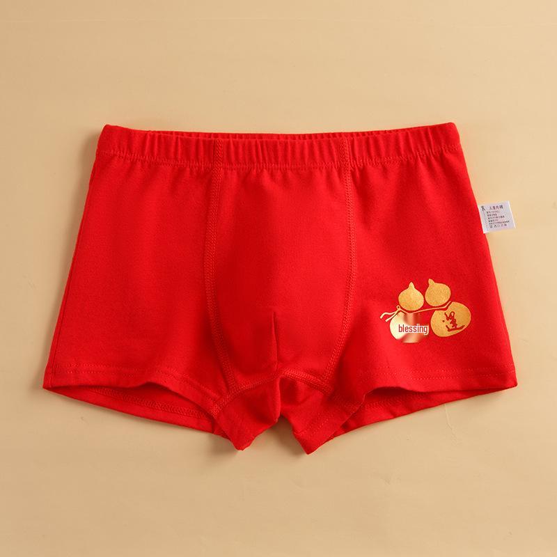 Year of the Horse Boys' Red Zodiac Cotton Boxer Briefs for New Year