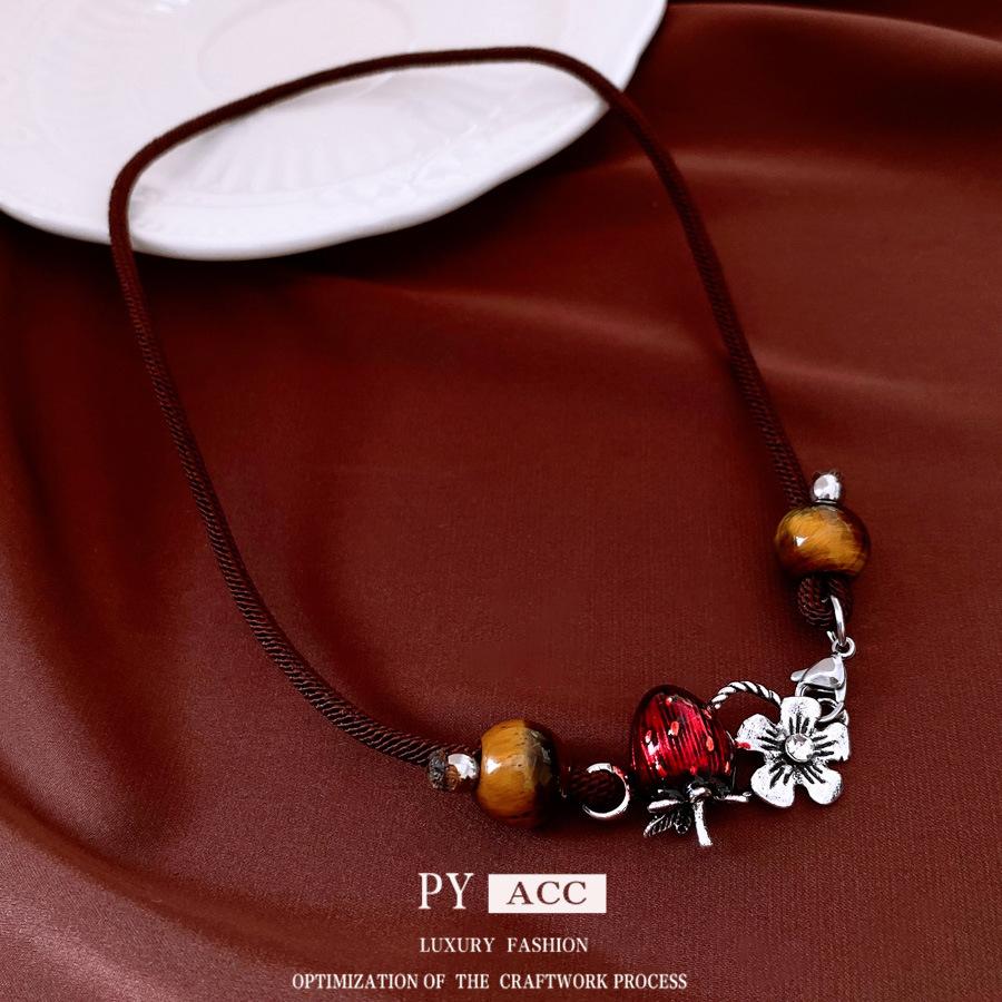 Old Glazed Bodhi Necklace Women's Retro Style Accessories Clavicle Chain Braided Rope Pendant