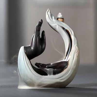 Keramik Zen Buddha Hand Rückfluss Räucherhalter Heimdekoration Räucherschale