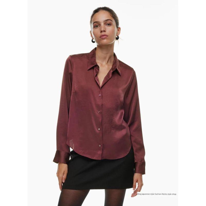 

Spring New Arrival WF Pure Yuan Satin Texture Silm Versatile Long Sleeve Shirt Female 109701 Slightly Flaw Burgundy XL