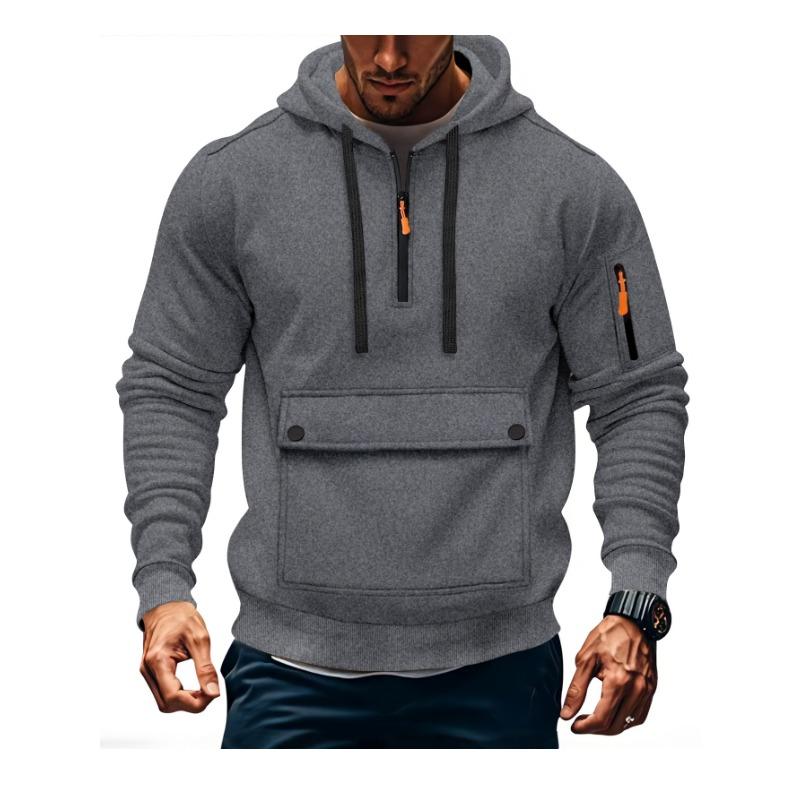 Men S Casual Hooded Sweatshirt Long Sleeve Pullover With Zipper Pocket