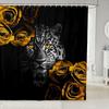Cheetah Print Shower Curtain, African Leopard Animal Design, Red Floral Black Waterproof Panel With Hooks