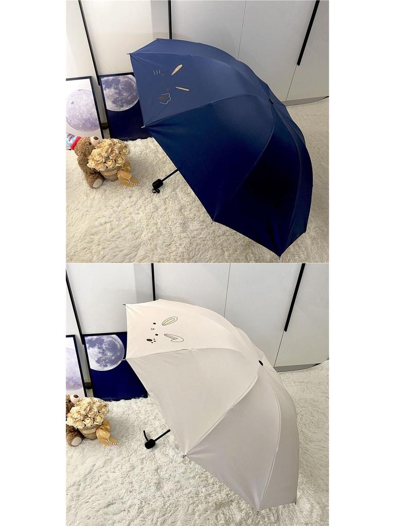 Reinforced 10-Rib Minimalist Vinyl Umbrella - Double Person, UV Protection, Bunny Macaron Color, Student-Friendly.