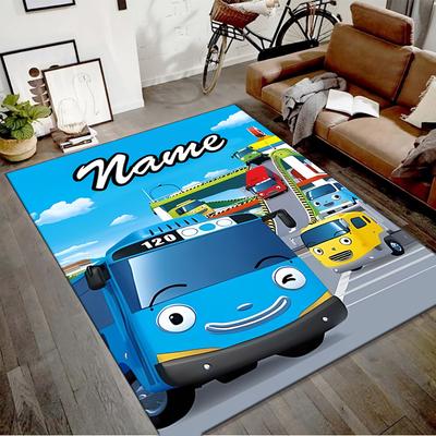 Custom TAYO Bus Mat Personalized Name, Polyester Washable Indoor Entryway Rug, Gift for Christmas, Easter, Thanksgiving Day