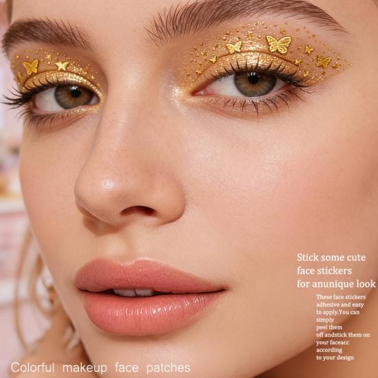 Metallic Eye Tattoo Stickers, Waterproof Temporary Freckle Decals, Sparkling Foil Eye Makeup for Festival Party, Glitter Face Art