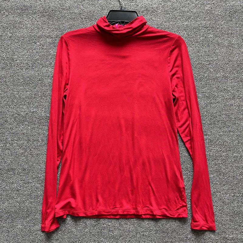 Women s Cotton Spandex Autumn and Winter Thin Solid Color T-shirt Red 24