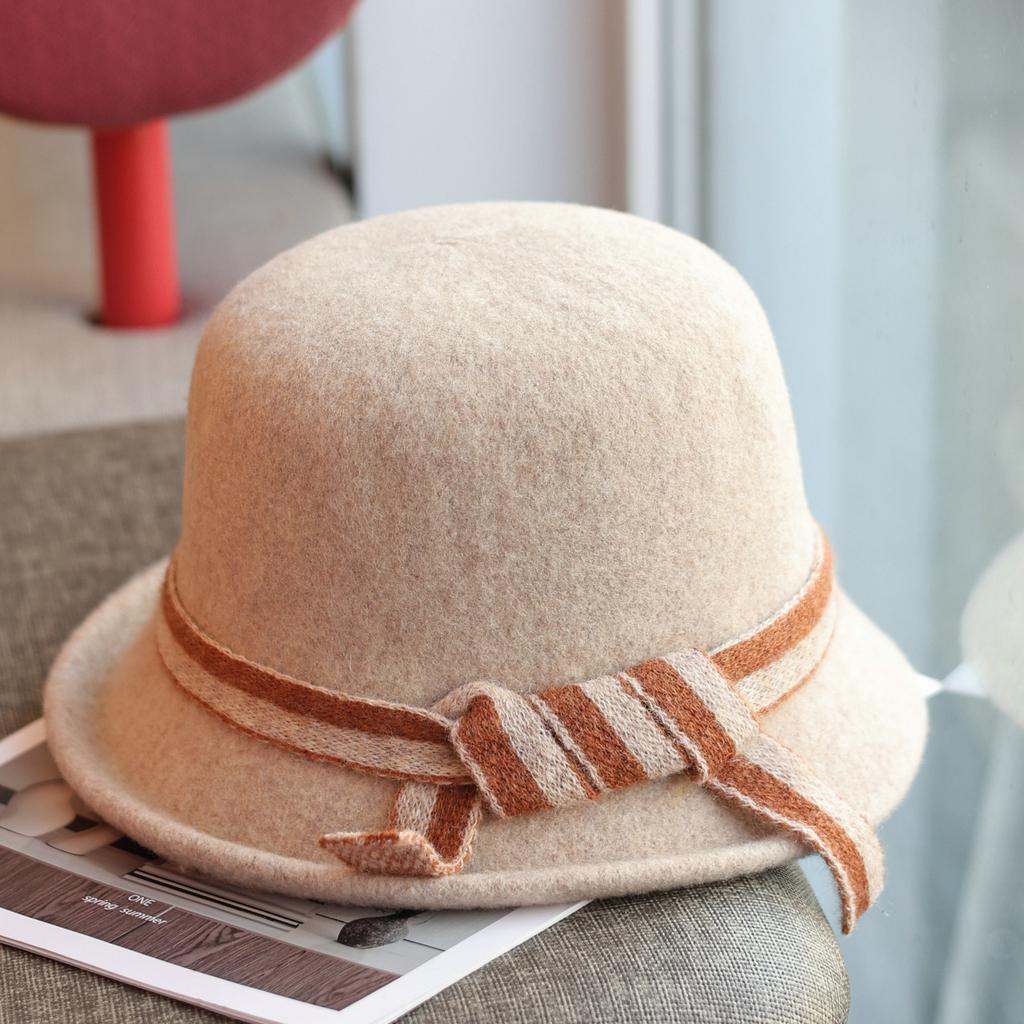 Autumn And Winter Woven 100% Wool Women'S Fisherman Hat, Japanese Versatile And Western-Style Retro Upturned Edge Top Hat