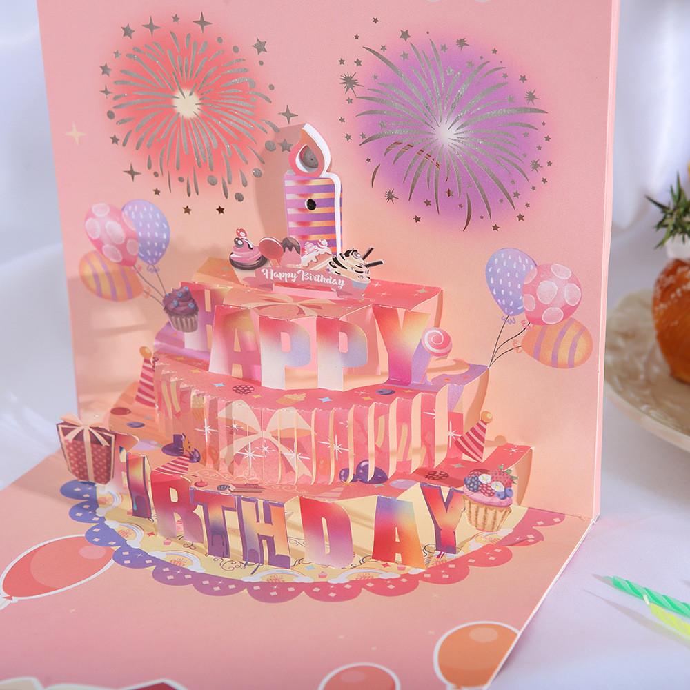 Handmade Kraft Paper Popup Birthday Card With Fireworks Sound For Celebrations