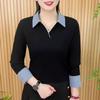 Spring Color Block Slim Fit Long Sleeve Blouse - Versatile, Age-Reducing Fashion.