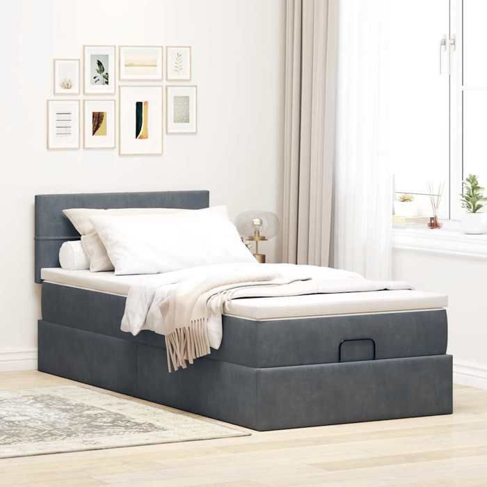 VidaXL Ottoman Bed Frame with Mattress Dark Grey 90x190 Cm Velvet, Bed Frame, Upholstered Bed Frame, Bed Frame 3311742
