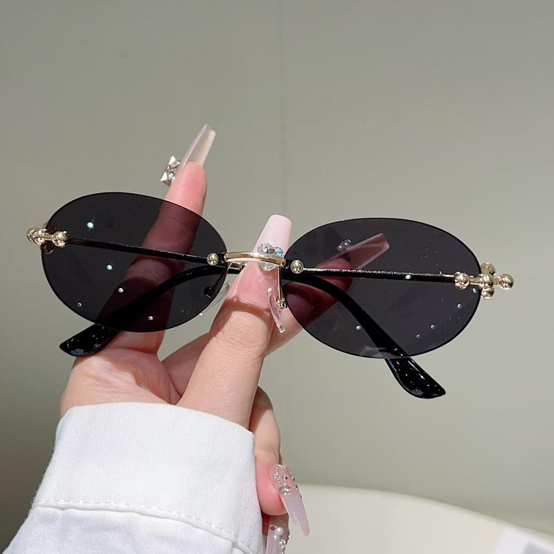 Vintage Rimless Oval Sunglasses Women For Men Luxury Brand Designer Sun Glasses Punk Popular Metal Ball Sexy Shades Uv400