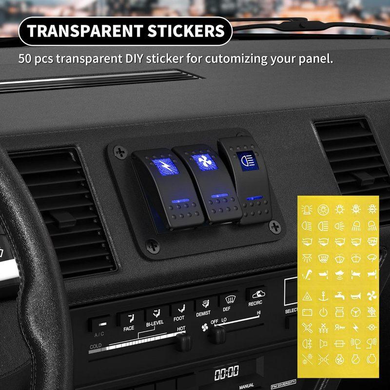 Marine Switch Panel Waterproof 12V 3 Gang Rocker Switch Panel Blue LED for Car Truck Boat RV UTV ATV RZR