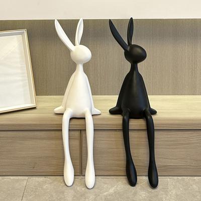 Sitzende Kaninchenfigur, langbeiniger Hase, Harzstatue, Tierskulptur, Heimbüro, Bücherregal, Schreibtisch, Osterdekoration, Ornament