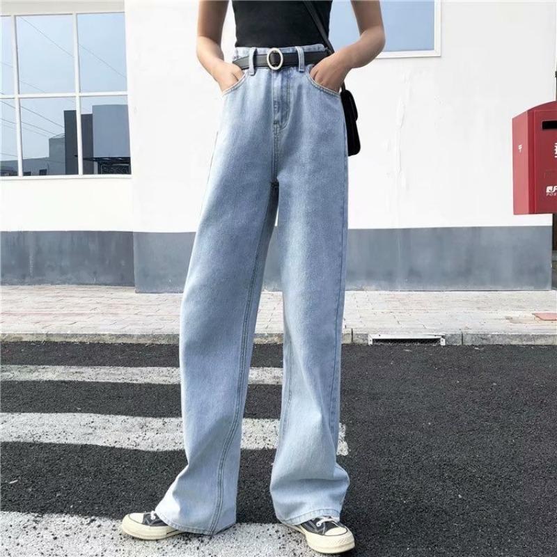 Wide-leg jeans women's loose autumn and winter new Hong Kong retro high-waisted drape ic straight floor-mopping trousers