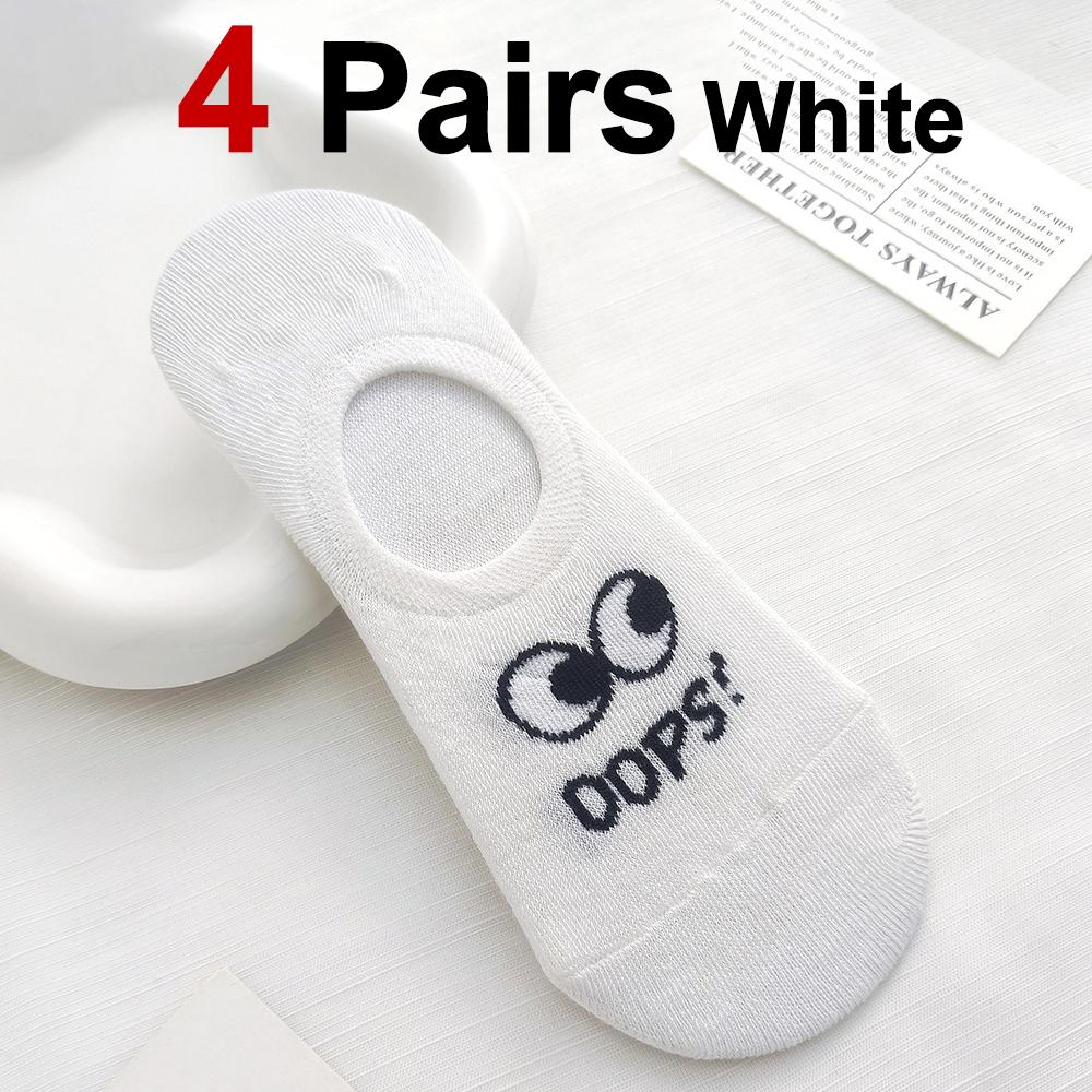 

4 пары женских носков-невидимок с рисунком из мультфильмов, модные, милые, с принтом больших глаз, мягкие, удобные, впитывающие пот, дышащие, повседневные носки One Size