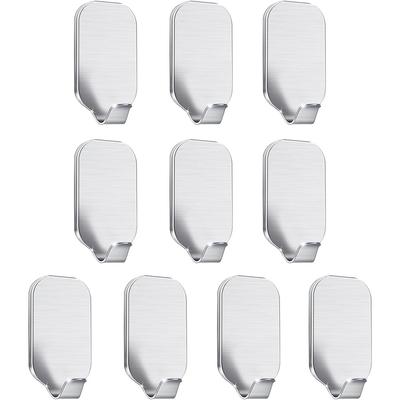 10-Pack Self-Adhesive Stainless Steel Hooks – 6 Lbs No-Drilling Wall Hooks For Bathroom, Kitchen, Entryway – Hang Towels, Coats, Keys – 52x30x2mm