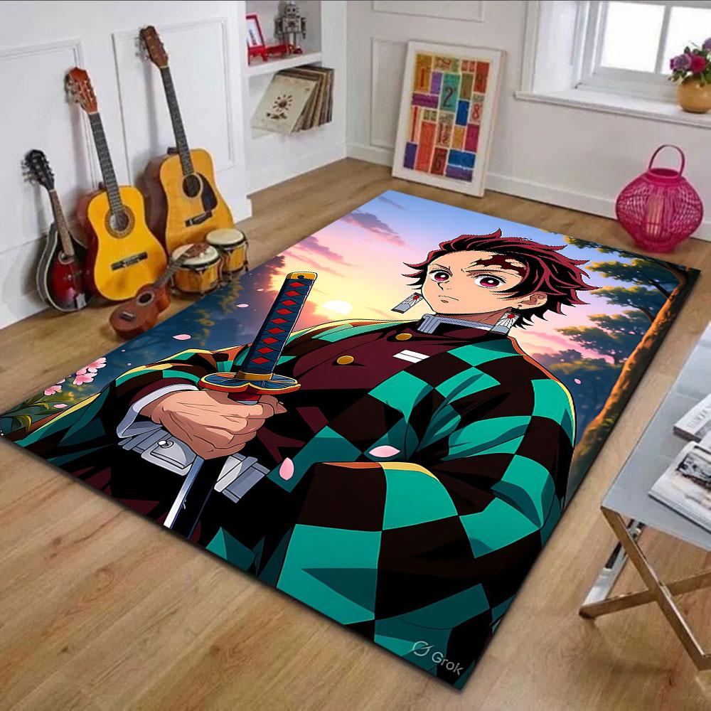 Anime Samurai Sunset Scene Patterned Carpet, Non Slip Mat Suitable for Living Room and Bedroom Sofas