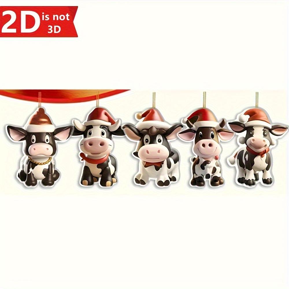 

5 2D holiday cow ornaments for Christmas trees and seasonal decor. Perfect for Halloween and Christmas. чистый