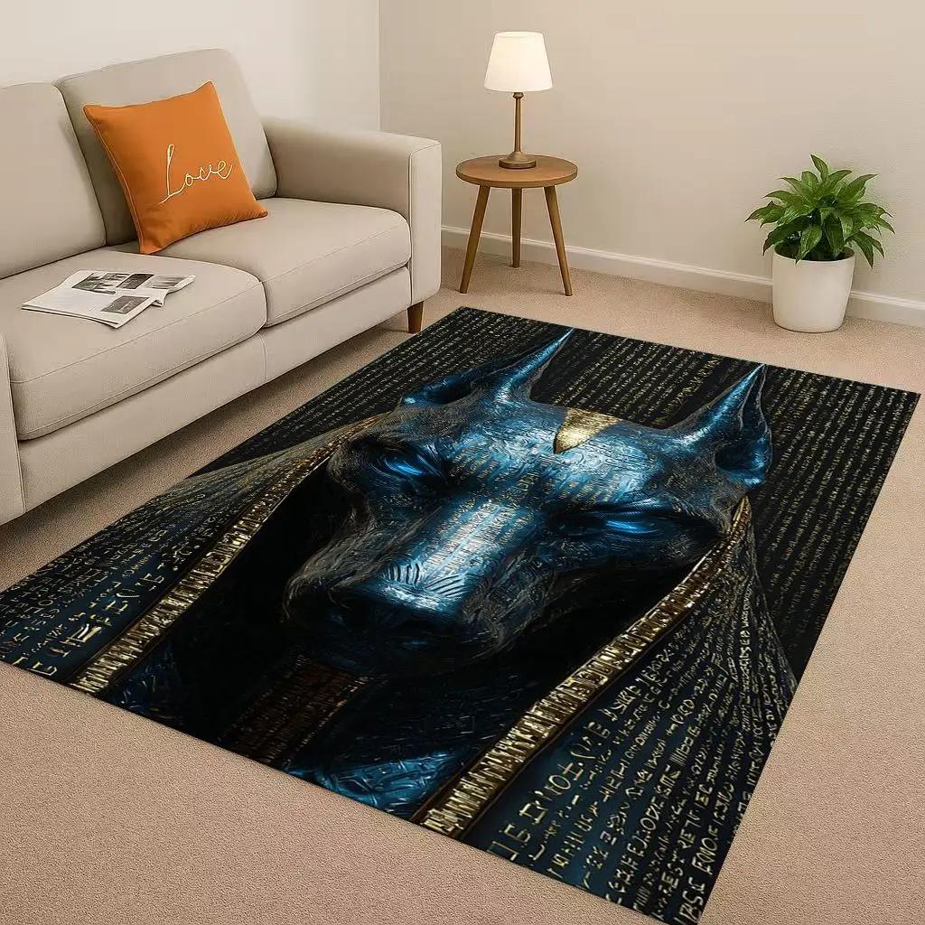 3D Dead God Anubis Pharaoh Ancient Egypt Cartoon Living Room Non-Slip Area Rug Carpet for Bedroom Playroom Sofa,Home Doormat