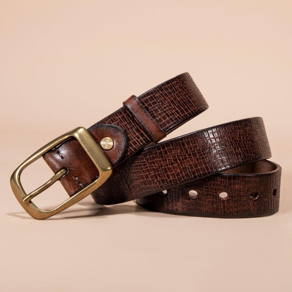 Thickened Double-sided Available Vegetable Tanned First-layer Cowhide Copper Buckle Belt Men's Genuine Leather Pin Buckle High-end Belt