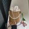 Straw Crossbody Tote Bags for Women Rattan Woven Purses and Handbags Ladies Pearl Beach Shoulder Hand Bag