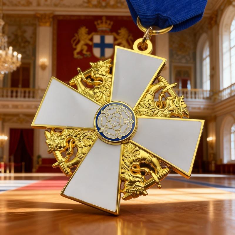 Fiński Medal Białej Róży, Medal Zagraniczny, Metalowy Medal Pamiątkowy, Broszka, Wisiorek, Kolekcjonerski Prezent, Akcesorium, Prezent na Boże Narodzenie, Drobiazgi do Skarpetki