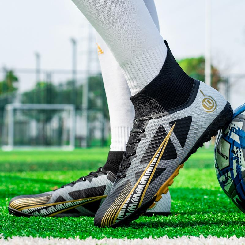 Men's Large Size High-top Football Shoes Long Nail Anti-slip TPR Artificial Lawn Children Football Boots