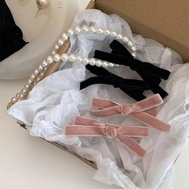 Korean Ornaments Retro Elegant Velvet Bow Hair Clip Artistic Girl Sweet Edge Clip Temperament Small Bangs Clip Hair Clip Girl