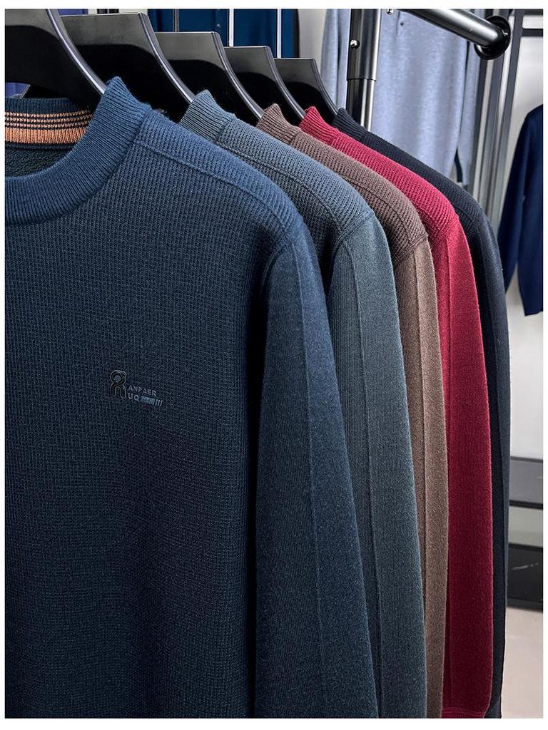 Men's Winter Thickened Velvet Knit Sweater - Warm, Versatile, Round Neck Base Layer for Casual Wear (Middle-aged & Elderly)