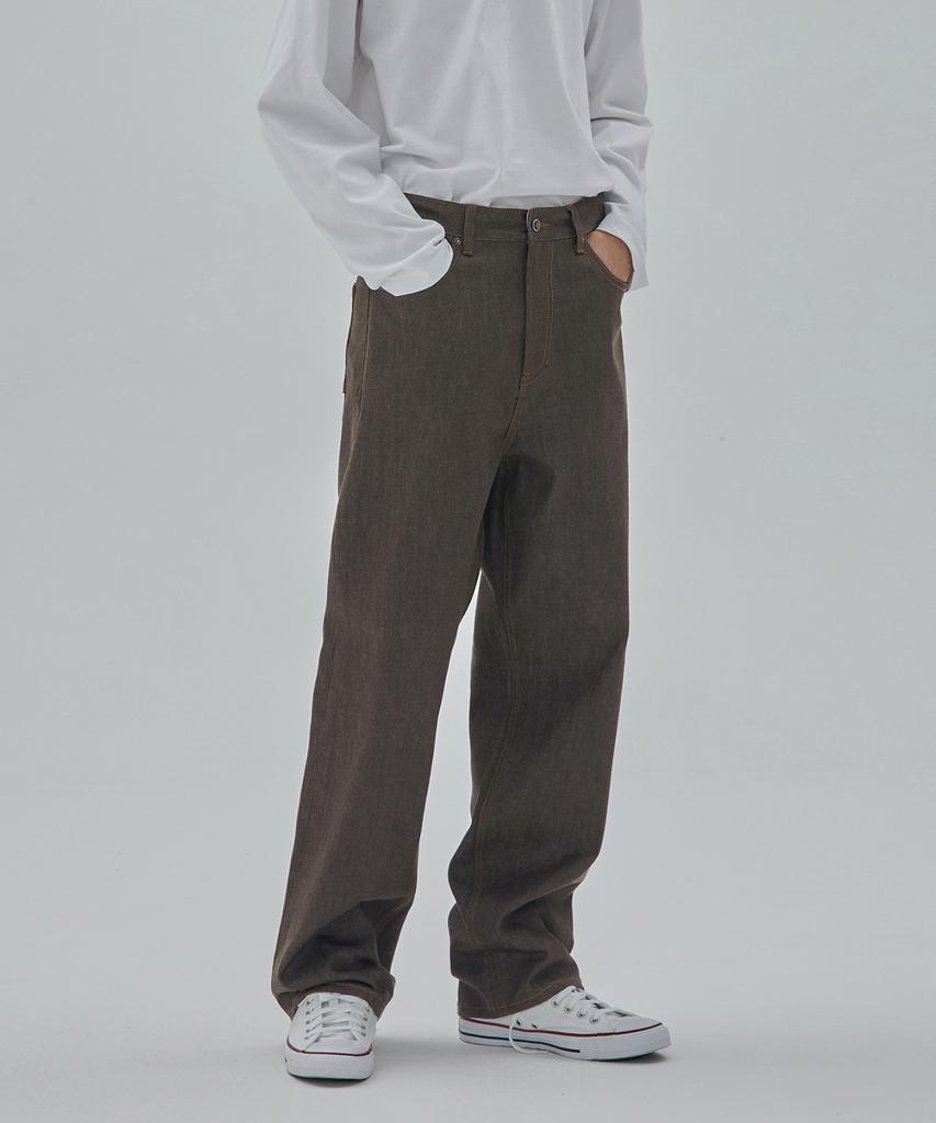 Rul And Y Denim Wide Fit Selvedge Pants Khaki
