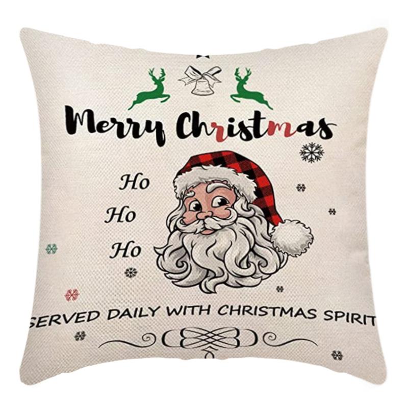 Weihnachtsmann Leinenkissen Wohnzimmer Cartoon Elch Geschenk Dekoration Sofa Rücken Print Kissenbezug