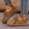 Women's Platform Flats, Front Lace-Up Bohemian Roman Shoes, Vintage Beaded Autumn Booties for Women