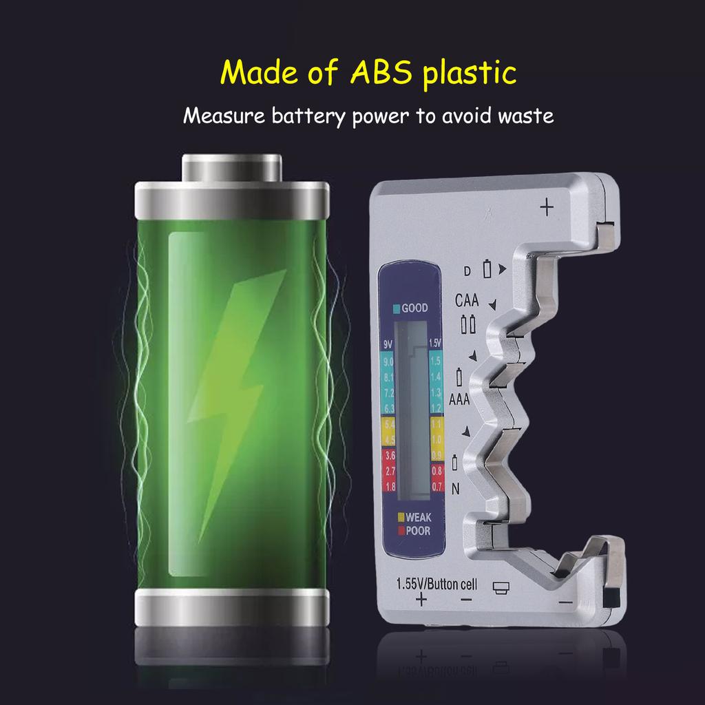 Digital Battery Tester ABS LCD Screen Button Cell Battery Checker for 1.5V 9V Metering