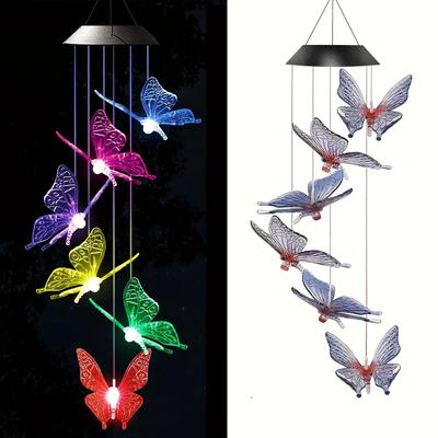 Solar Wind Chime Butterfly Wind Chimes Light 6LED Color Changing Solar Powered Butterfly Lights Outdoor Garden Decoration