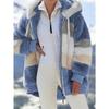 Damen Mehrfarbiger Flauschiger Kapuzenmantel, Lockere Warme Plüschjacke für Herbst Winter