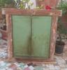 Antique Hand-Painted Wooden Window Jharokha: Rustic Green Wall Decor