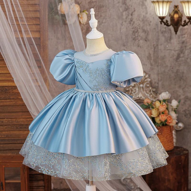 Girls Princess Dress Birthday Party Gown Puff Sleeve Tulle Formal Wear Kids 4-8 Years