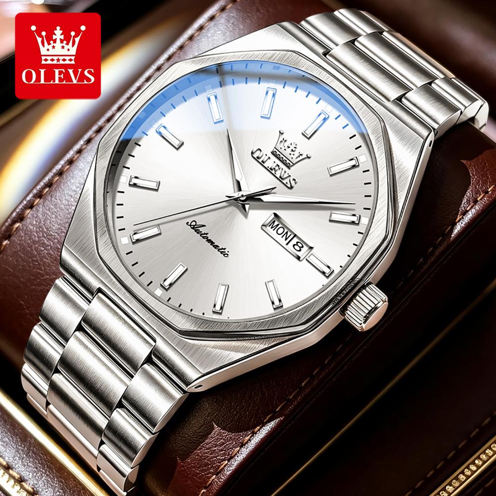 OLEVS New Automatic Man Watch Original Stainless Steel Auto Date Waterproof Luminous Brand Mechanical Watches for Men Gifts 6786