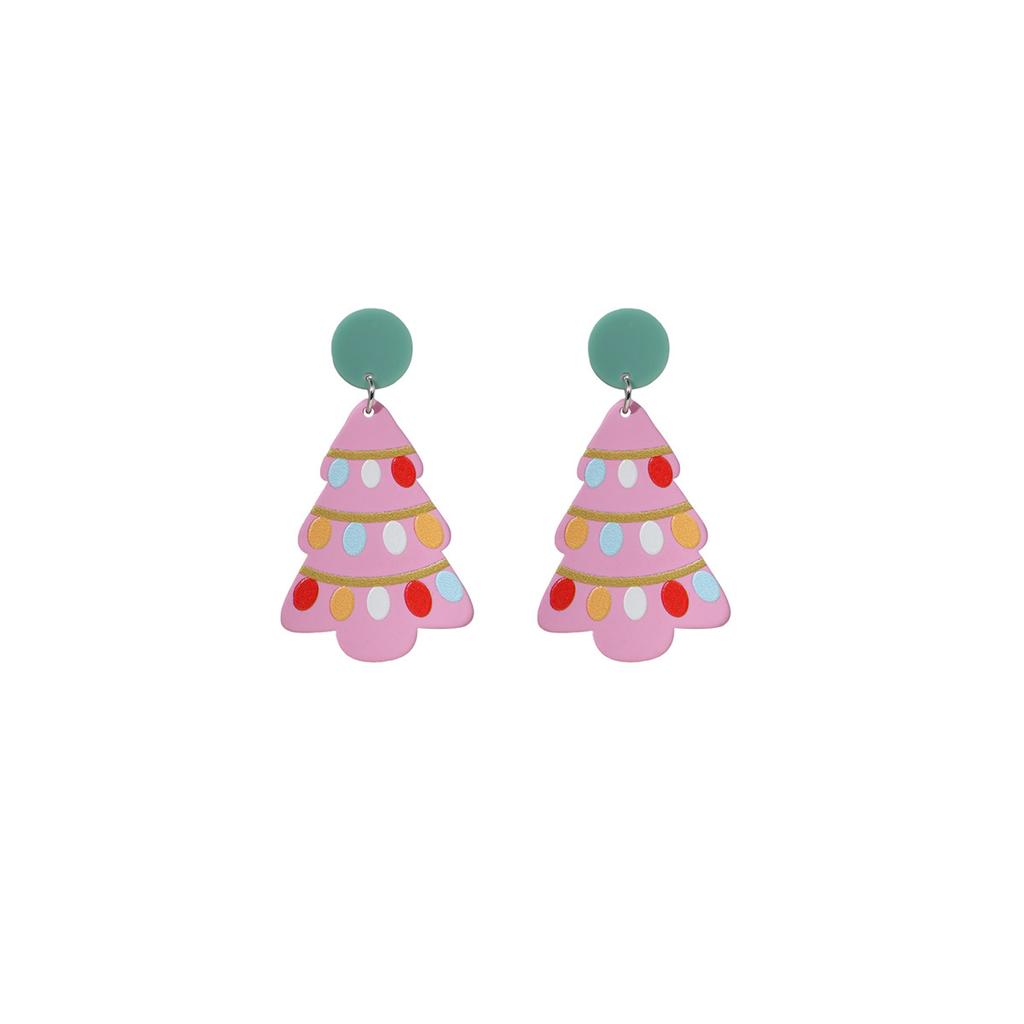 Creative Cartoon Christmas Lights Pink Christmas Tree Earrings, Light Luxury High Sense Sweet Girl Fashion Earrings