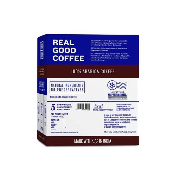 Sleepy Owl Coffee Dark Roast Cold Brew Combo | 3 Step Brew - No Equipment Required | 100% Arabica Beans - Sourced Directly from Farms (Pack of 5)