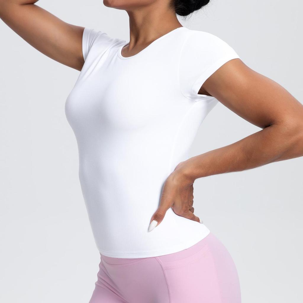 Maglietta da Running da Donna ad Asciugatura Rapida Controllo Pancia - Manica Corta, Sensazione di Nuvola, Top Casual Yoga Fitness.