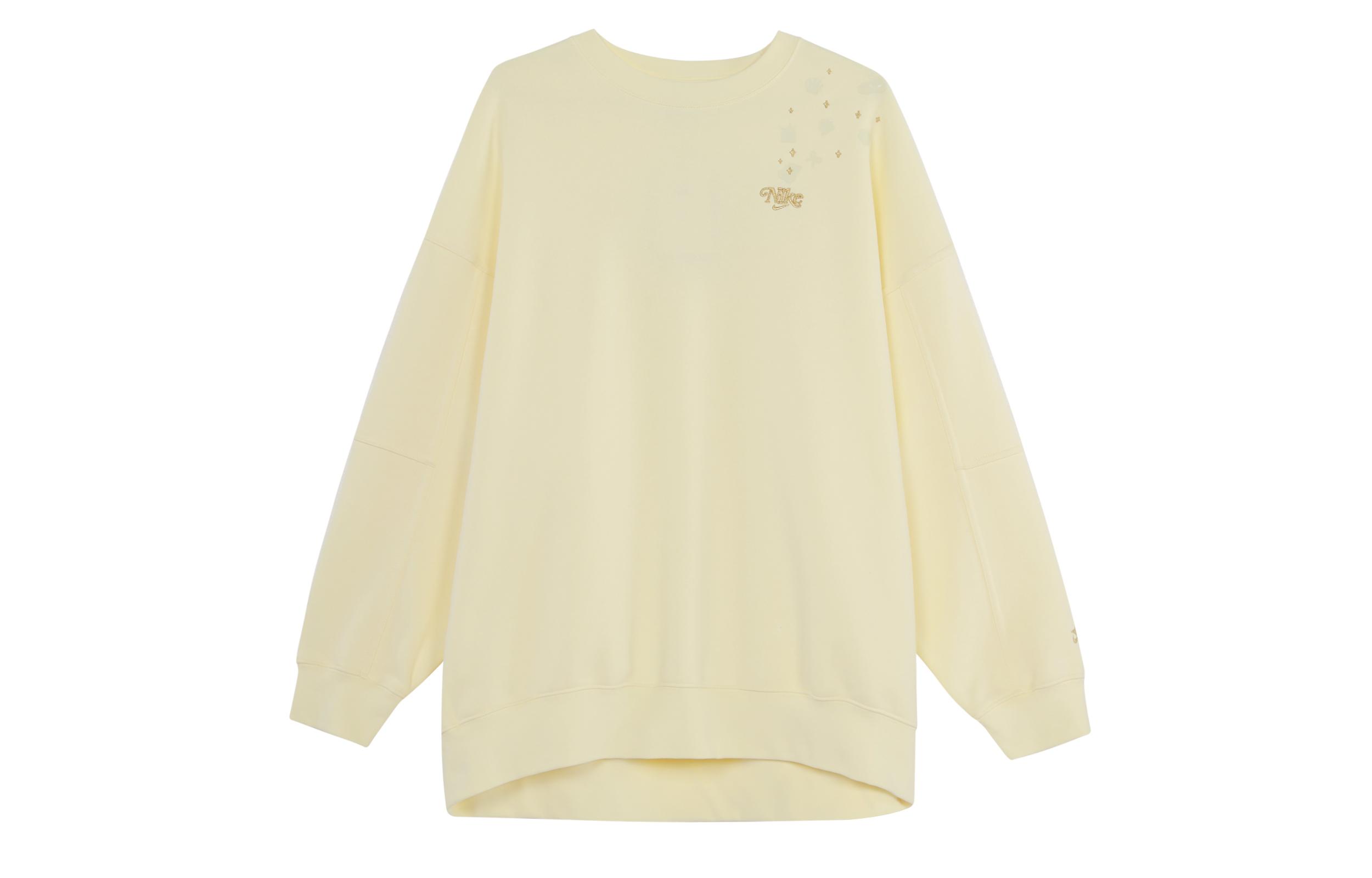 Nike Women ss Fleece Crewneck Long-Sleeve Sweatshirt Yellow FB1918-744 L