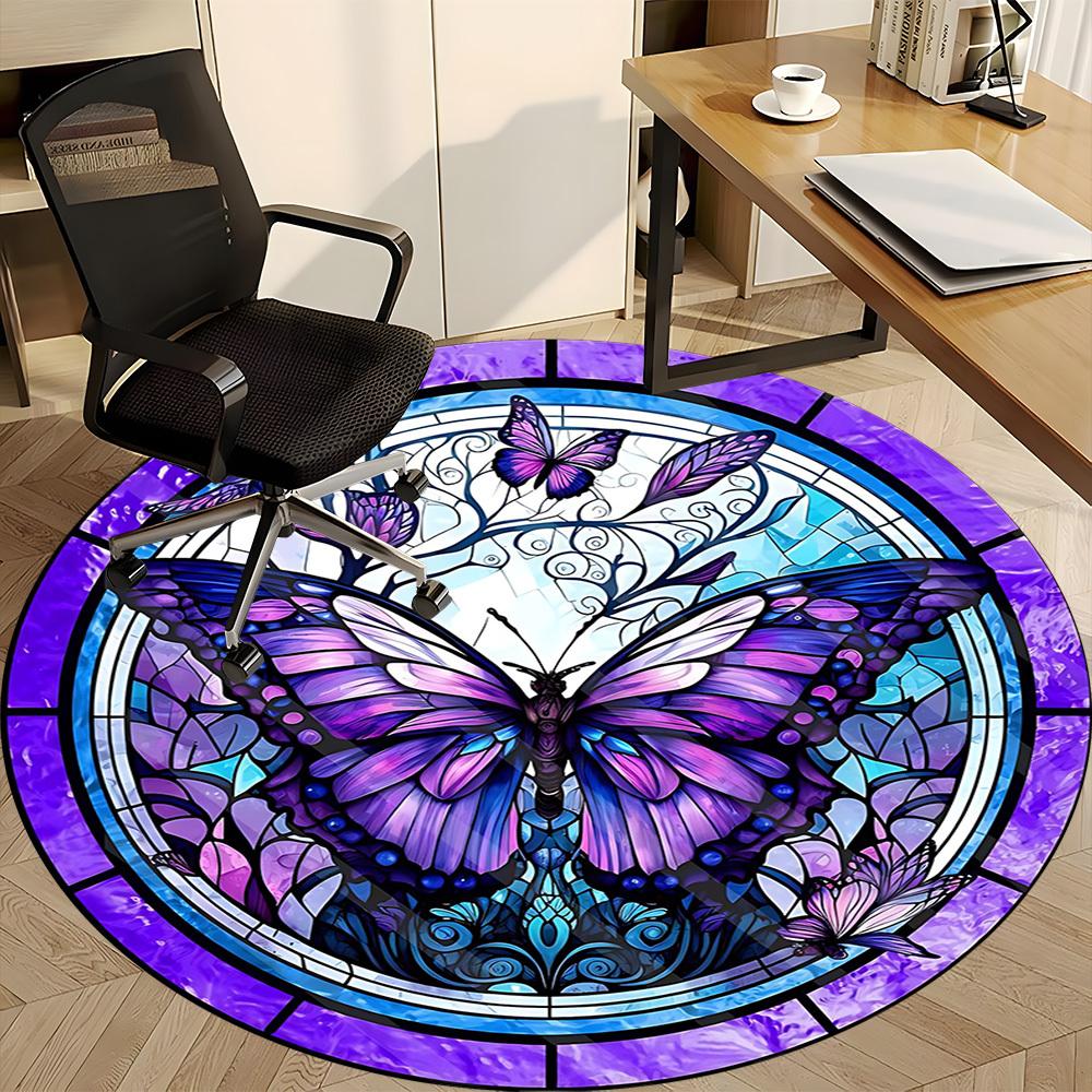 1pc Butterfly Stained Glass Carpet for Office Non-Slip, Round Carpet, Soft & Comfortable, Carpet for Office, Lightweight Round Floor Mat
