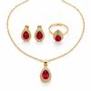 Elegant Water Drop Crystal Jewelry Set Women - Necklace Earrings Ring Trio In Red Green White