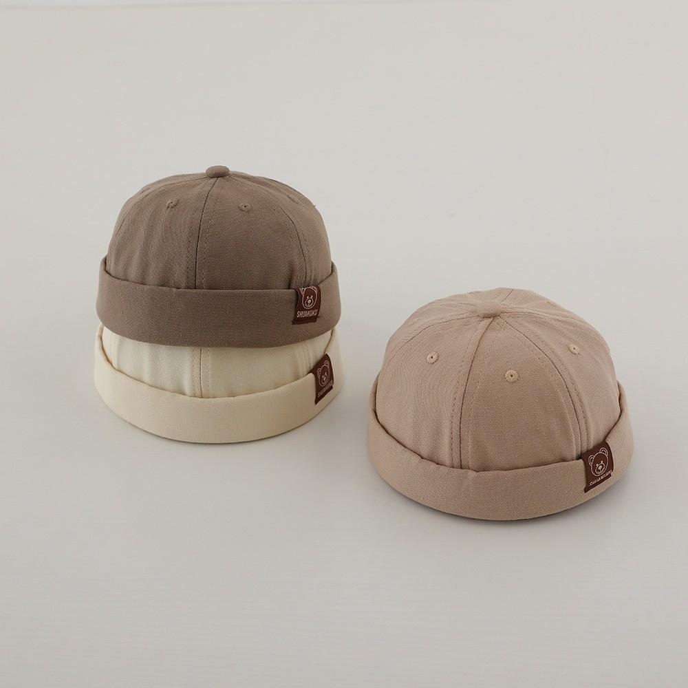 Adjustable Drawstring Kid Brimless Hat Solid Color Hip Hop Cap Vintage Melon Cap  Boys Girls