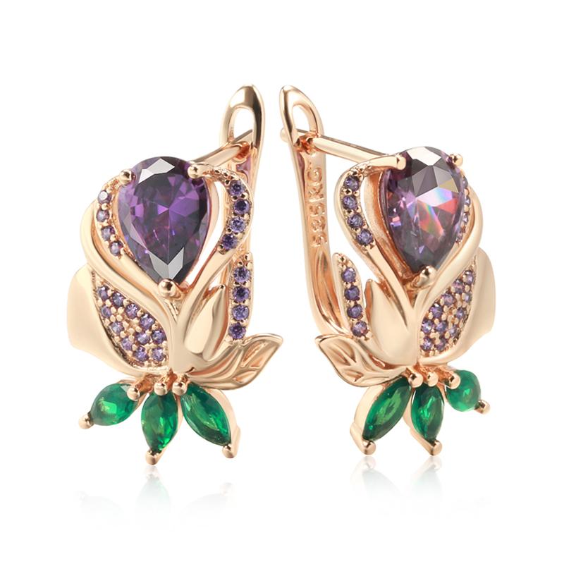 

Kienl Винтажные фиолетовые серьги-капли с цветком из натурального циркона Высококачественные изящные повседневные украшения Женские серьги большого размера цвета розового золота