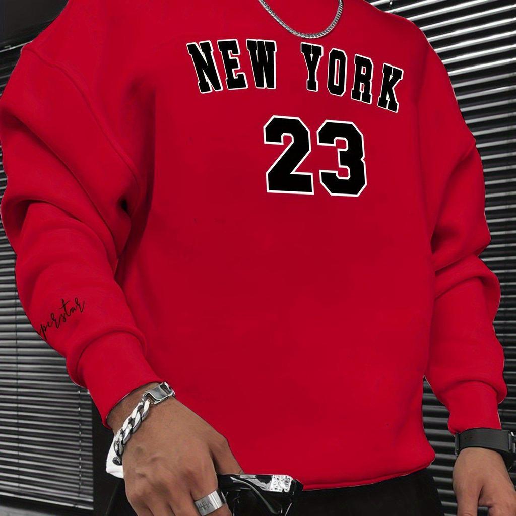 Men's Fashion Trend Casual Long Sleeve Round Neck Pullover Hoodie with Velvet Print for Winter