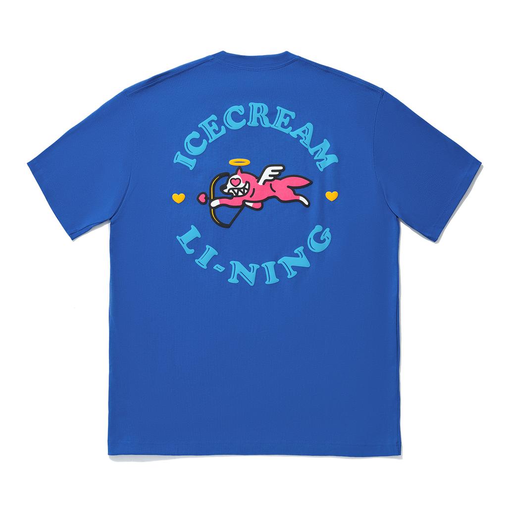 Li Ning X Icecream Collaboration Heartbreaker Series Round Neck Loose Casual Sports Short Sleeve T-Shirt Unisex T-Shirt Light-Blue AHSU733-5