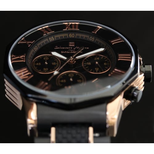 Salvatore Mara Watch Chronograph 10 ATM Water Resistant Business Formal Italian Brand Limited Model Men's SM15104 (Black X Pink Gold)